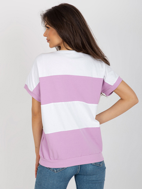 Hurt Biało-jasnofioletowa letnia bluzka basic z bawełny
