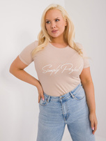 Hurt Beżowy bawełniany t-shirt plus size z okrągłym dekoltem