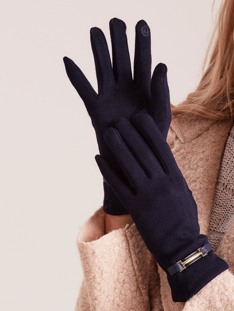 Granatowe rękawiczki damskie z klamerką