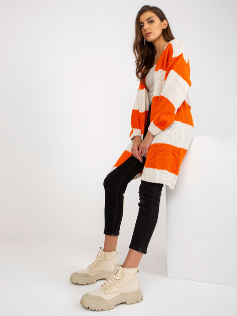 Hurt Ecru-pomarańczowy luźny kardigan z dzianiny OCH BELLA