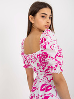 Hurt Biało-fuksjowa rozkloszowana sukienka z printem