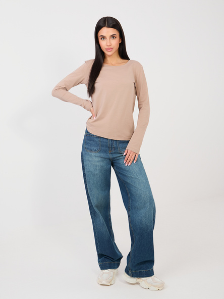 Ciemnobeżowa bluzka basic z okrągłym dekoltem RUE PARIS