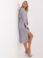 Hurtownia Szara damska sukienka casualowa z paskiem