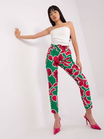 Hurtownia Zielono-różowe eleganckie spodnie z printem