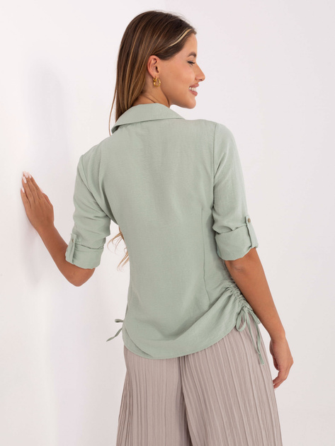 Pistacjowa damska koszula ze ściągaczami RUE PARIS