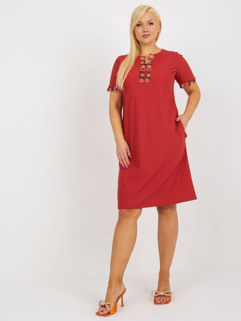 Hurt burgundy cotton dress plus size with lace.