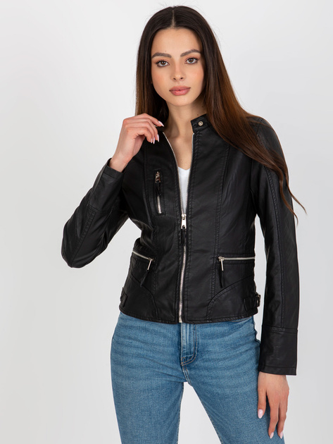 Hurtownia Czarna damska kurtka z ekoskóry biker
