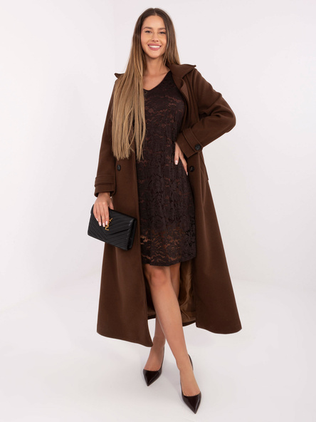 Brązowa koronkowa sukienka z dekoltem na plecach