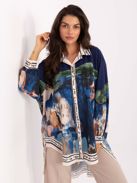 Granatowa asymetryczna koszula z kołnierzykiem RUE PARIS 