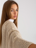 Hurt Beżowy długi ażurowy kardigan z wełną OCH BELLA