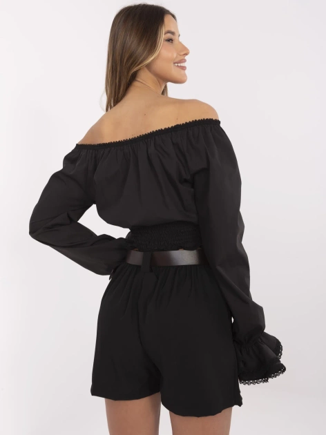 Czarne damskie spódnico-spodenki z zakładkami