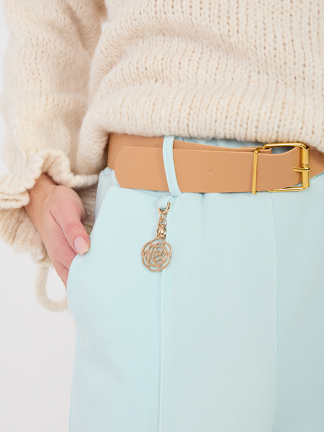 Pastelowe miętowe dresowe spodnie z paskiem RUE PARIS