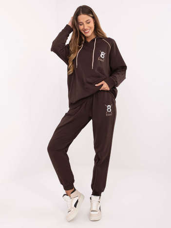 Czekoladowy damski komplet z bluzą z kapturem