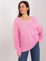 Hurt Różowy sweter klasyczny z warkoczami