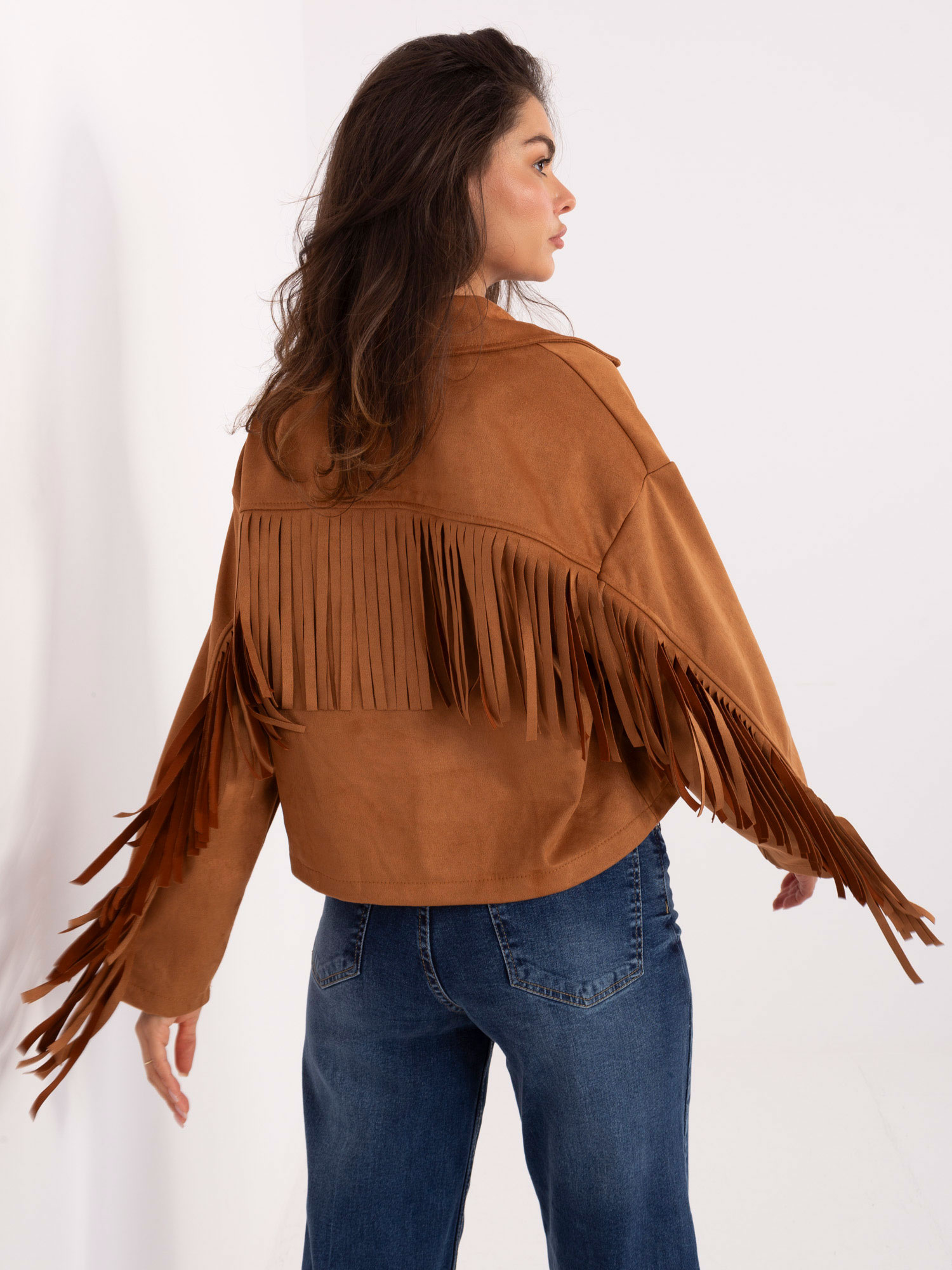 Camel suede country-style jacket.