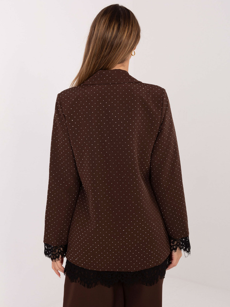 Brązowa marynarka z koronkowym wykończeniem