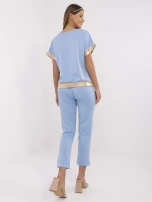 Niebieski casualowy komplet z dekoltem V