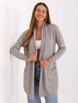 Szary damski kardigan do kolana
