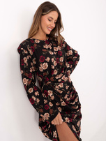 Czarna midi sukienka w różę RUE PARIS 