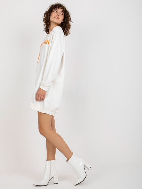 Hurt Ecru-pomarańczowa długa bluza oversize z nadrukiem