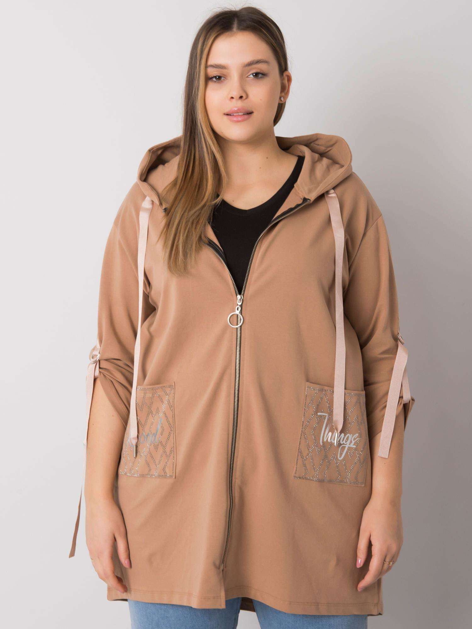 Camelfarbene Plus-Size-Zip-Jacke Zurich.