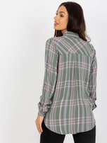 Hurtownia Khaki damska koszula w kratę z kieszeniami 