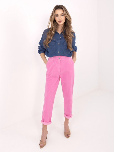 Ciemnoróżowe sztruksowe spodnie bez zapięcia