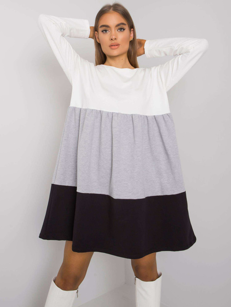 Ecru-szara bawełniana sukienka z długim rękawem Emine RUE PARIS