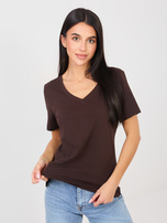 Czekoladowy t-shirt basic o klasycznym kroju RUE PARIS