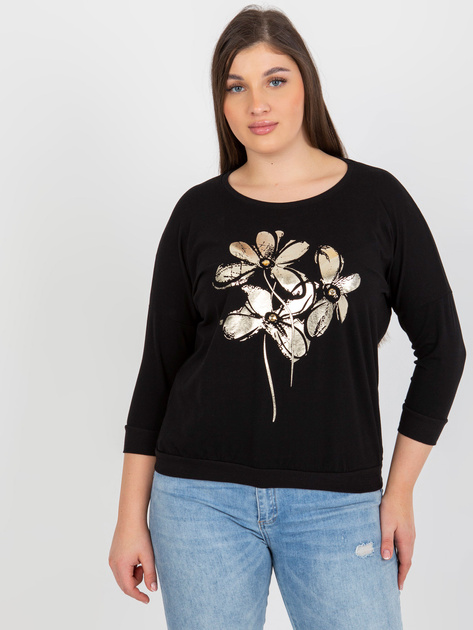 Hurt Czarna bluzka plus size z błyszczącym nadrukiem