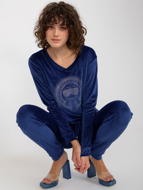 Hurt Kobaltowy damski komplet welurowy z aplikacją