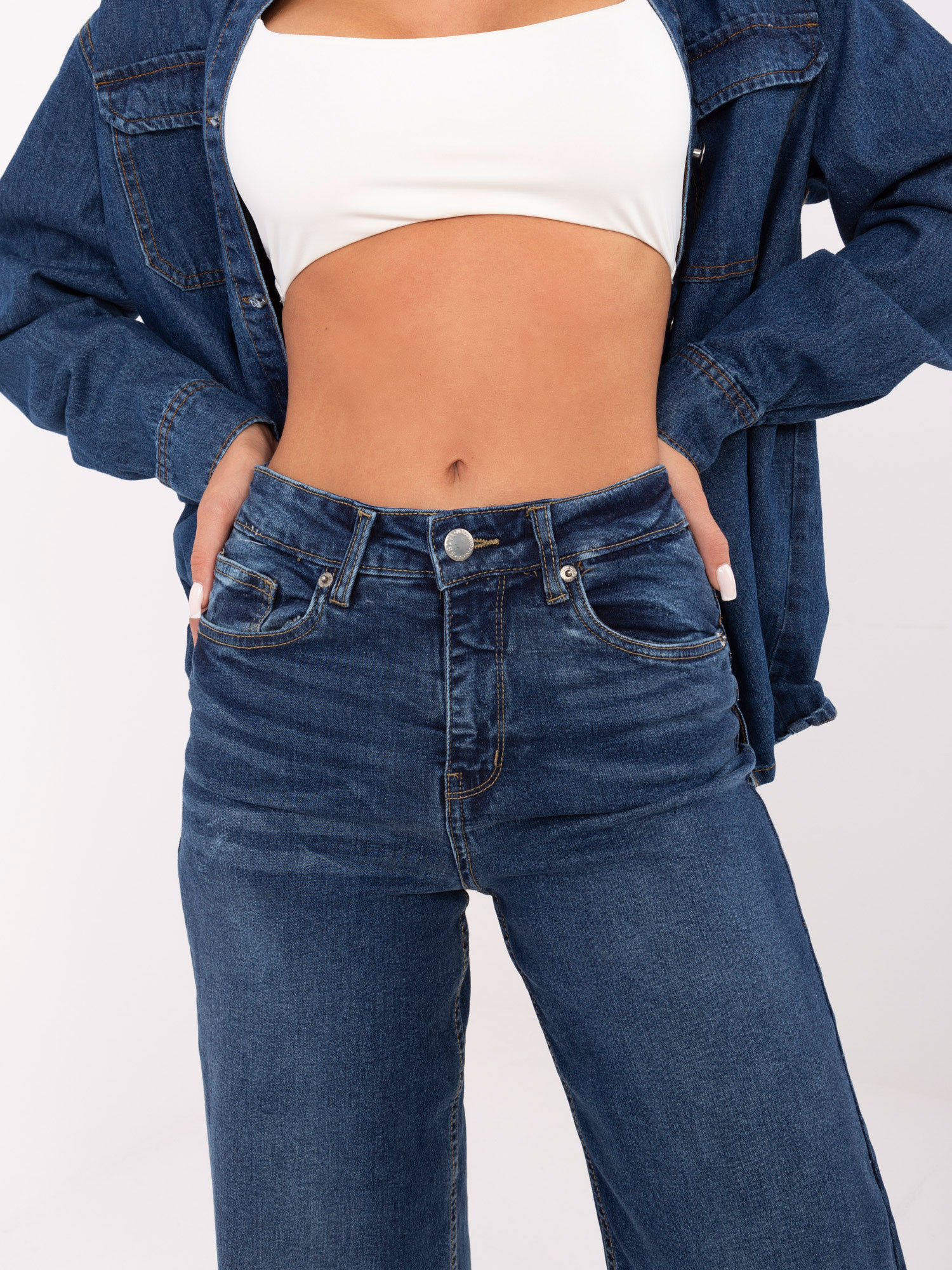Ciemnoniebieskie jeansy wide leg SUBLEVEL 