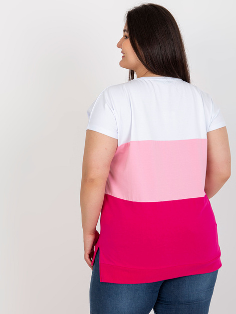 Hurt Biało-różowa damska bluzka plus size z bawełny