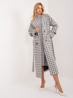 Hurt Ecru-jasnoniebieski długi płaszcz z paskiem 