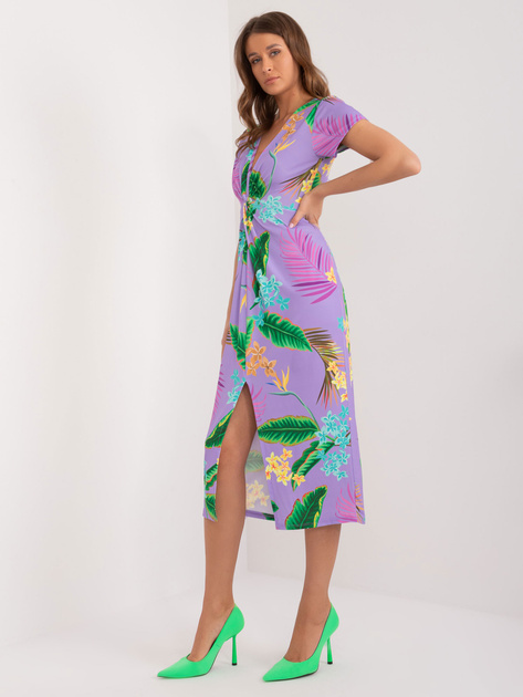 Hurt Fioletowa damska sukienka midi z printem