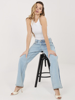 Svetle modré jeansy straight leg s lampasy SUBLEVEL.