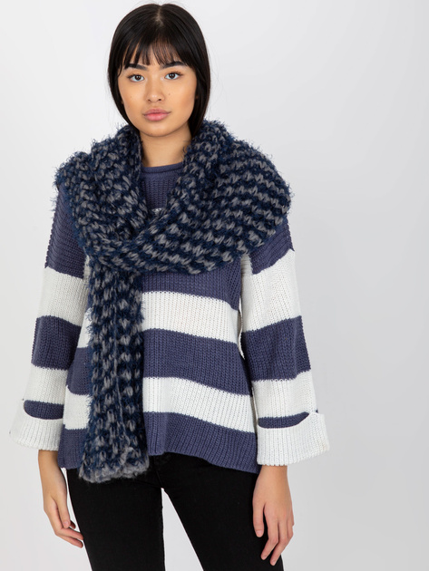 Hurt Szaro-granatowy zimowy szal damski z dzianiny