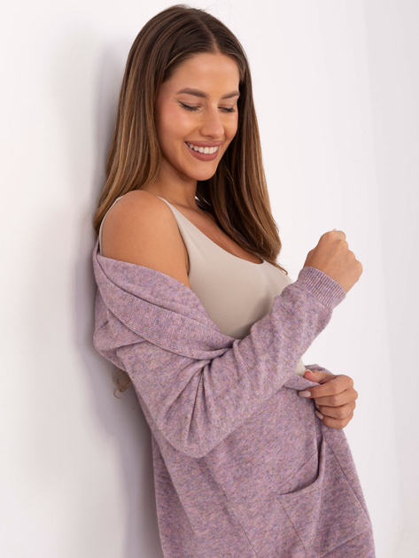 Ciemnoróżowy damski kardigan z kieszeniami