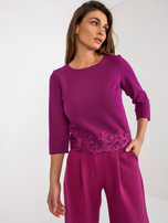 Hurt Fioletowa krótka bluzka wizytowa z rękawem 3/4