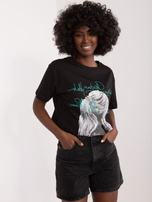 Hurtownia Czarny t-shirt z nadrukiem i napisami 