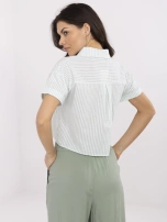 Pistacjowo-biała krótka koszula w paski