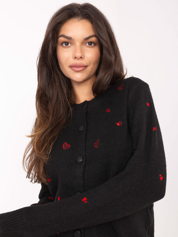 Czarny damski sweter z haftem w kształcie serca