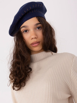 Hurt Granatowy damski beret z dżetami