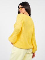 Żółty damski sweter oversize z domieszką wełny