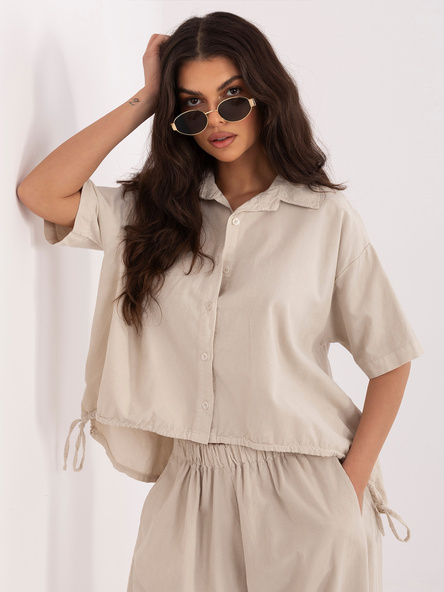 Beżowa sztruksowa koszula z kołnierzykiem