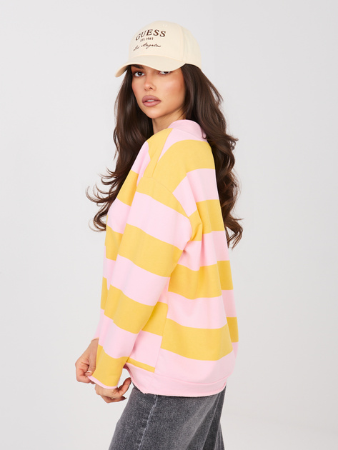 Różowo-żółta kolorowa bluza oversize z dekoltem V