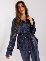 Hurt Granatowy elegancki komplet damski z cekinami