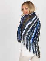 Hurtownia Granatowy damski szal zimowy z frędzlami