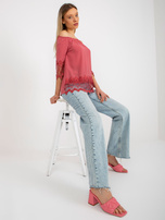 Hurt Brudnoróżowa bluzka hiszpanka z ozdobnym wykończeniem