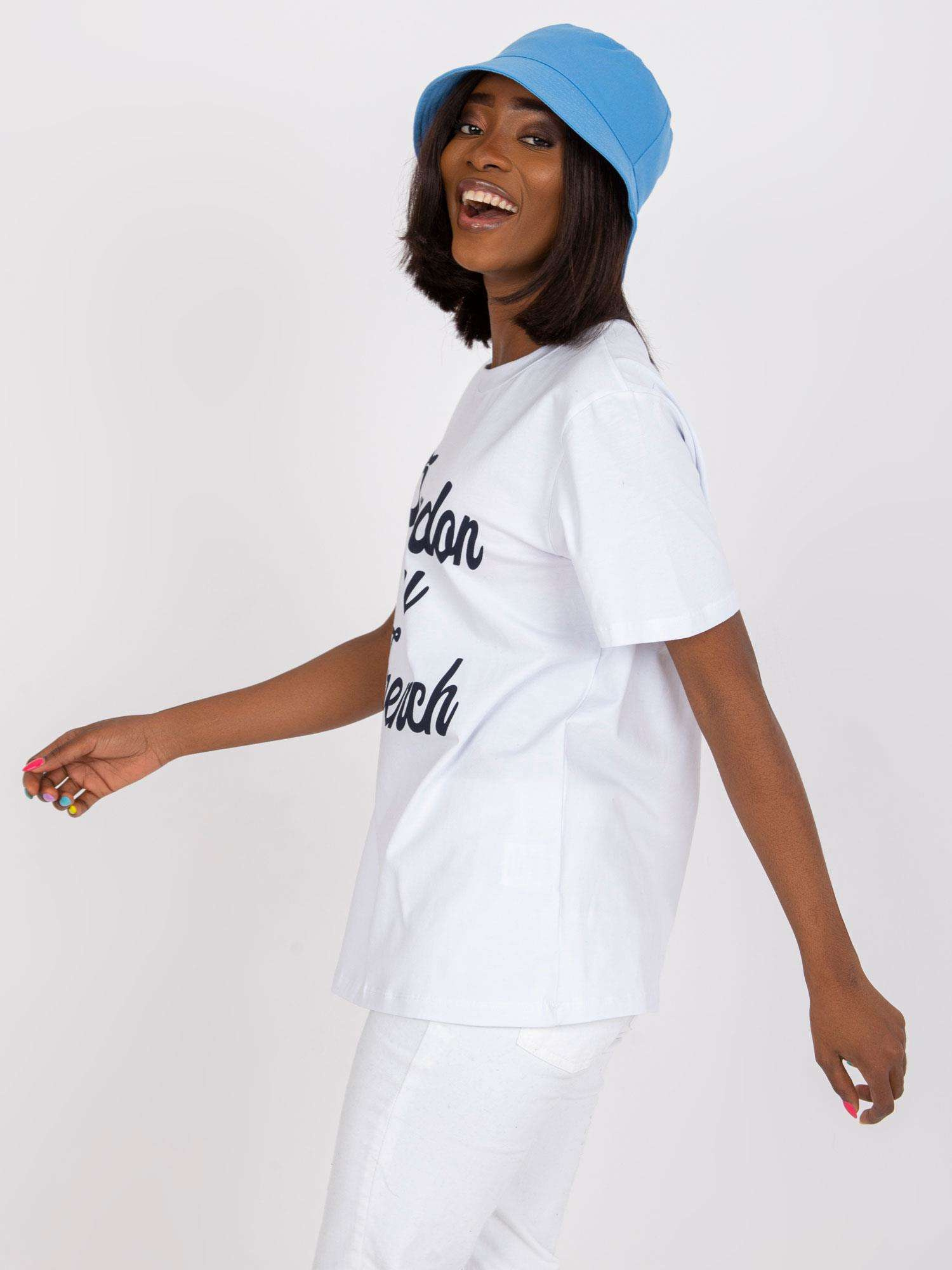 Biały t-shirt bawełniany z nadrukiem Jade